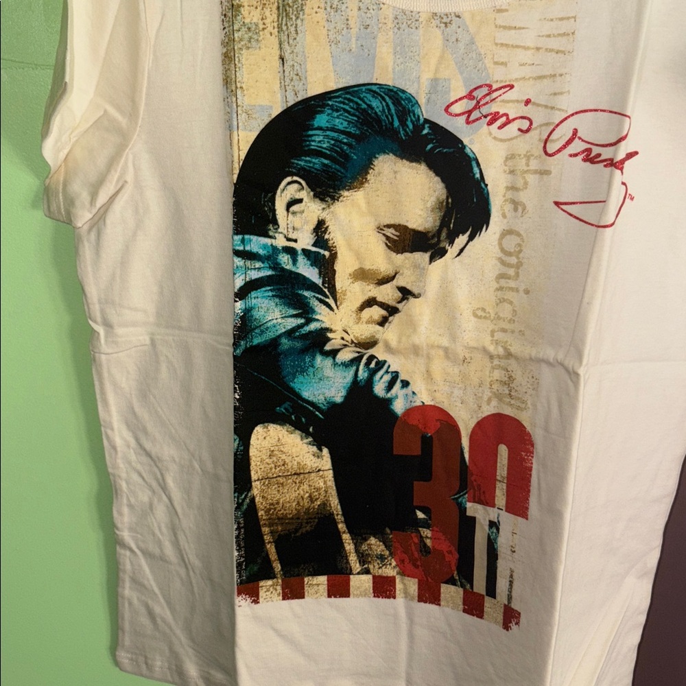 Elvis Presley Cream Cotton graphic tee 1950s Celebrity Memorabilia M NEW - Picture 5 of 5
